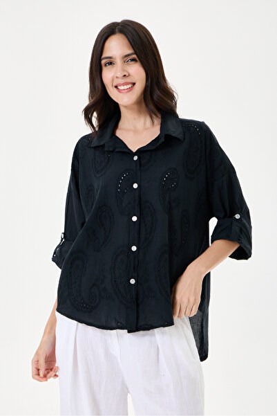 della moor Women's Black Italian Shawl Pattern Scalloped Folded Long Sleeve O...