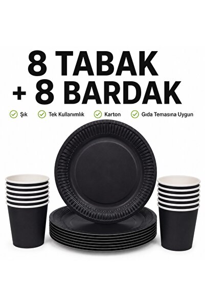 Bkmc Set de farfurii și pahare din carton 8 farfurii 8 pahare Set de veselă d...