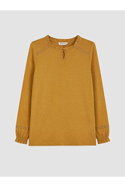 LC Waikiki Lcw Grace Yellow Lace Detailed 100% Cotton Blouse