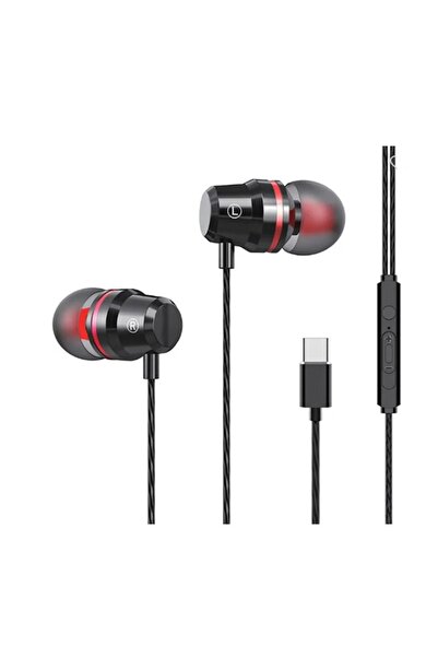 i-JMB Căști audio handsfree negru-roșu Tip C cu volum reglabil