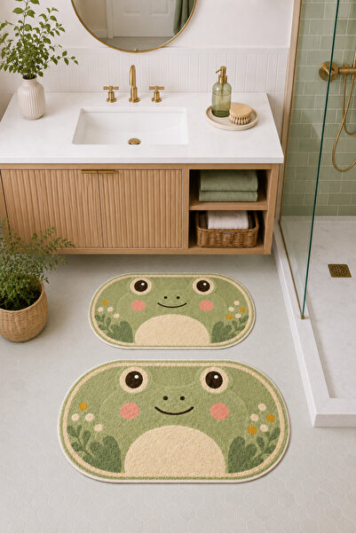 Liriya Dijital Kaymaz Yıkanabilir İkili Modern Banyo Paspası Banyo Halısı Ban...