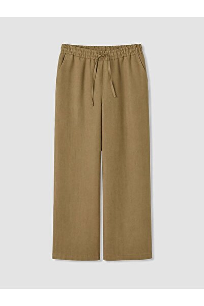 LC Waikiki Lcwaikiki Classic Beige Elastic Waist 100% Linen Women's Trousers