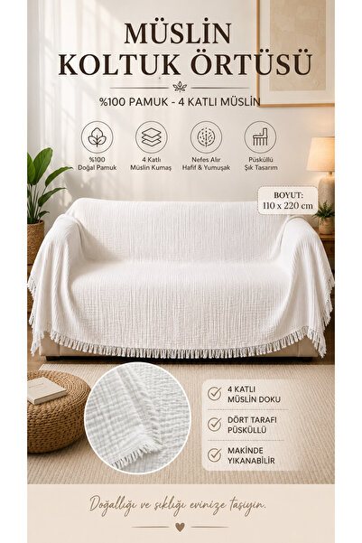 Mujo Home Collection 100% Organic Cotton 4-Layer Muslin Sofa Throw - Tv Blank...