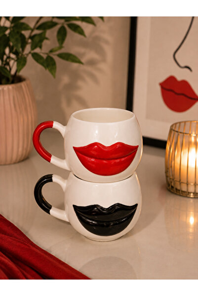 Kotium Ceramics 2' Li Kırmız - Black Lip 3D Special Embossed Fully Handmade C...