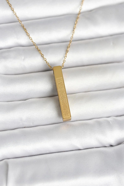 Marsilyan 316L Steel Gold Color Ayetel Kürsi Written Bar Necklace Elk-Bjtieg