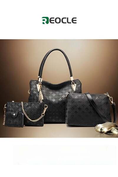 REOCLE Women's 4 Pcs Handbags Tote Bags Shoulder Bag Set PU Leather Top-Handl...