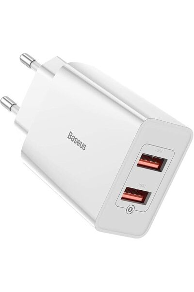 Baseus 18W Dual USB Mini Quick Charge Fast Charger with EU Plug in White (10 ...