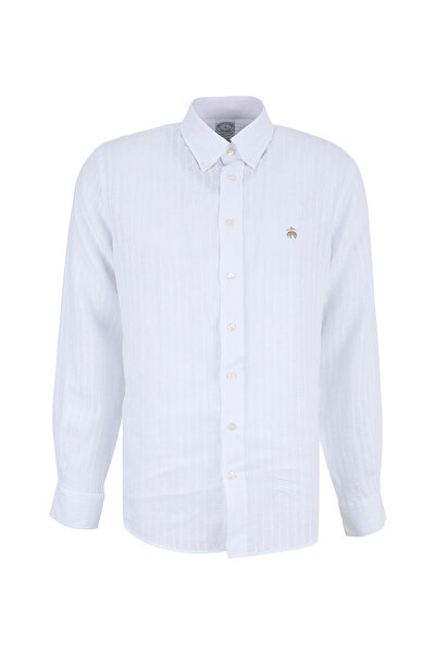 BROOKS BROTHERS Beyaz Erkek Düğmeli Regular Fit Çizgili Gömlek BBSS26MSH029