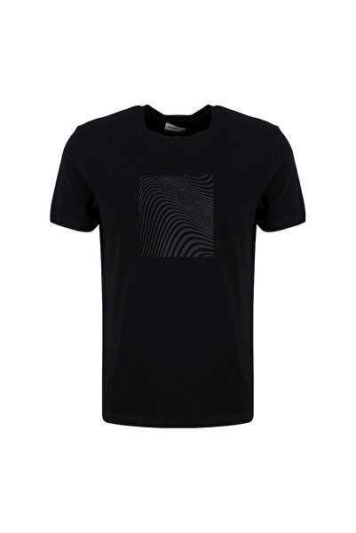 ALTINYILDIZ CLASSICS Siyah Erkek Slim Fit Geometrik Desen T-Shirt ACE091262887