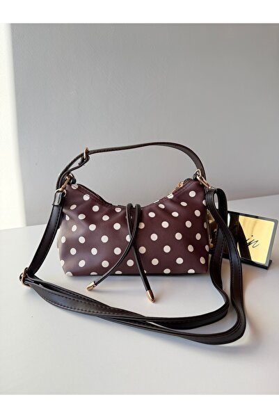 emelimin Women's Brown-Cream Polka Dot Baguette Bag Retro Shoulder and Hand Bag