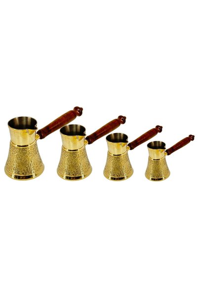 Al Athar Arts Hotel Ware Brass Turkish Coffee Warmer Pot with Rock Design(H:5"W:4"Capacity:500ml)