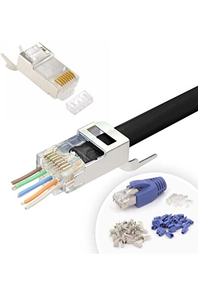 Generic Cat7 RJ45 Pass through Connectors Shielded with Strain Relief Boots B...