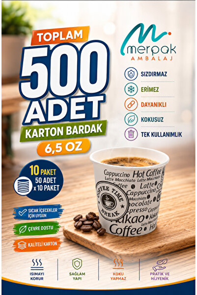 Merpak Ambalaj Karton Bardak 6,5 Oz 500 Adet Erimez Sızdırmaz Dayanıklı Kağıt Bardak Kullan At Bardak 500'lü