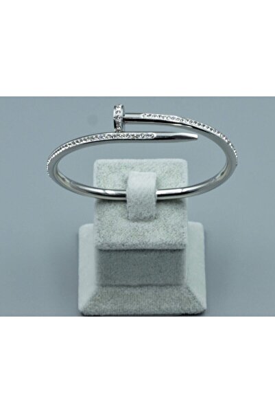 ANGELSS JEWELLERY Women's Steel Zircon Stone Nail Silver Handcuff Bracelet