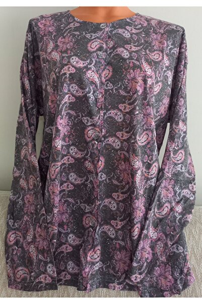 Anne Er Clothing Paper Print Combed Cotton Blouse Long-Sleeve Crew Neck Front...