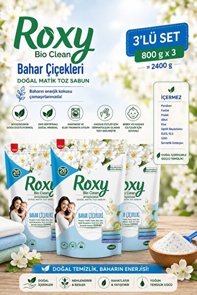 Dalan Roxy Bio Clean Bahar Çiçekleri Doğal Matik Toz Sabun 800 gr 3 Adet