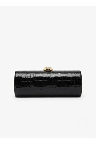 VİNY Women's Croc Effect Barrel Clutch Bag – Gold Clasp & Detachable Chain St...