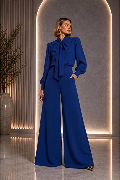 ALYEL NAKER Balloon Sleeve Blouse & Wide Leg Pants Top & Bottom Crepe Set