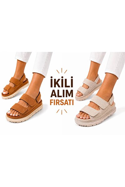 PAPUCUMUN DÜNYASI Women's High-Sole (4cm) Double Strap Comfortable Stylish Sa...