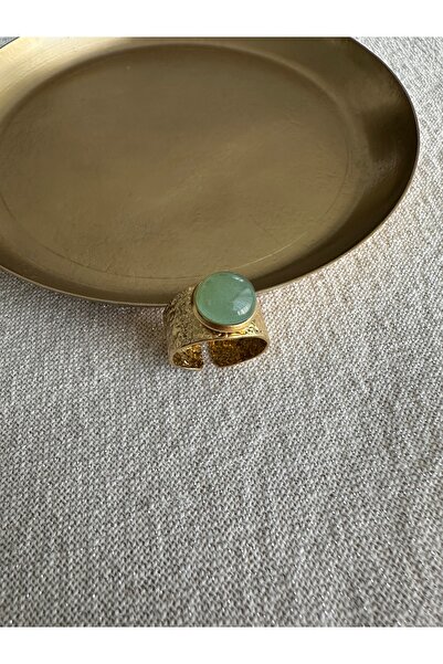 ringbox Gold Steel Anti-Tarnish Water Green Stone Ring