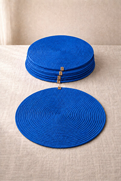 Naspar 4-Piece Saks Blue Color Jute Plate Set, Modern American Serving Style,...