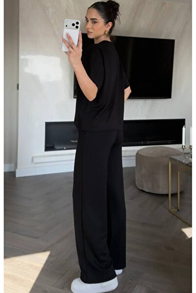 HepsitrentStore Black T-Shirt and Sweatpants Two-Piece Set