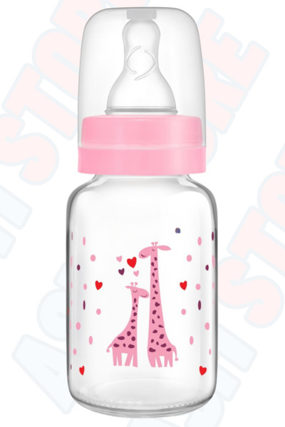asmstore Asm - Glass Baby Bottle 125 ml 0-6 Months - Pink