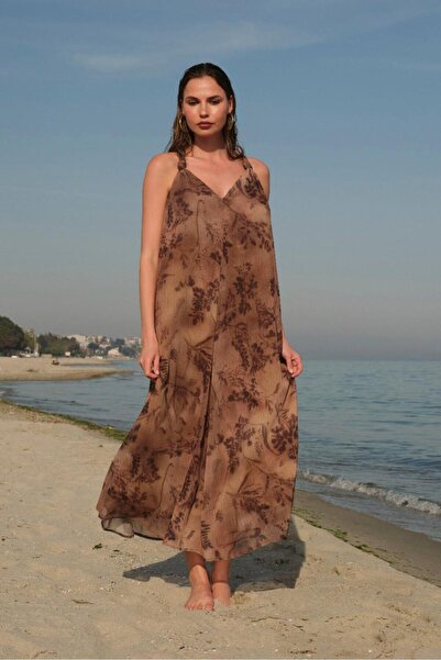 Suziş Brown Shoulder-Knot Detail Long Dress Per3429