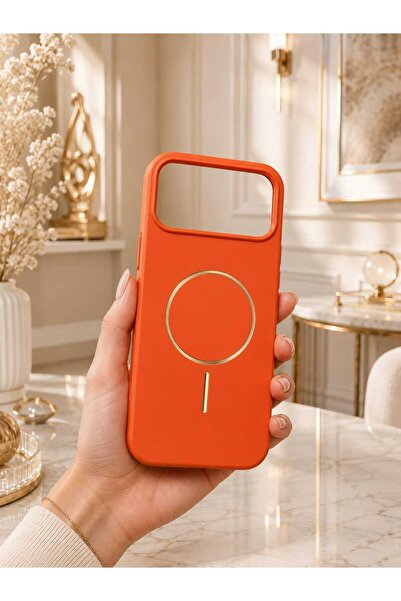 Case I PHONE 17 PRO MAX TURUNCU DERİ ALTIN KAPLAMA MAGSAFE KILIF