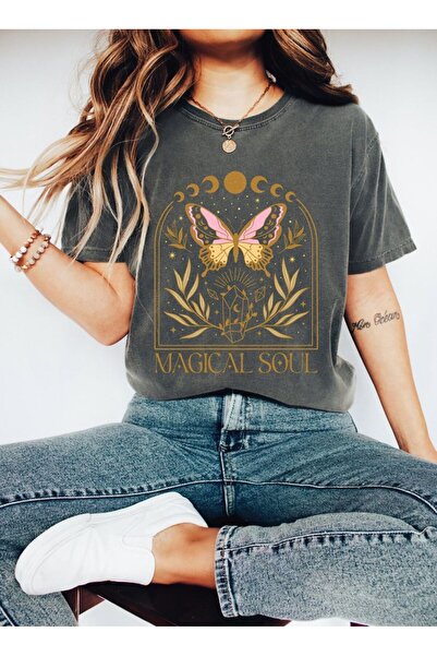 classy moda Vintage Washed Butterfly Printed Unisex Wide Fit Oversize T-Shirt...