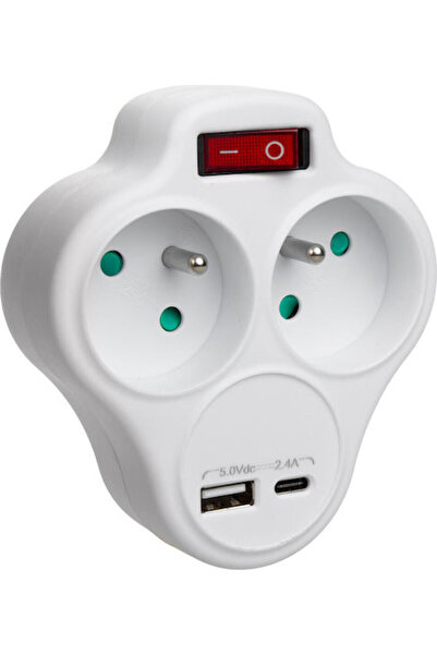 Maclean Energy Adaptor de perete tip T cu 2 poziții și USB-A Cod: MCE336 E
