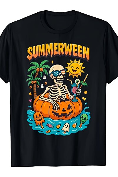23 nisan Summerween Skeleton Vibes Chillin in a Pumpkin Float Sweater Men'S V...