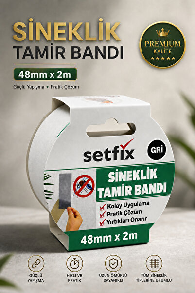Setfix Kendinden Yapışkanlı Sineklik Tamir Bandı, 48 mm x 2 mt / Gri Renkli H...