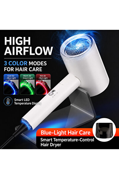 OEM Uscător de Păr Pliabil, Motor de Mare Viteză, 3 Trepte de Temperatură cu Iluminare LED, Control Inteligent al Temperaturii, Protecție la Supraîncălzire, Duză Concentratoare,ALB