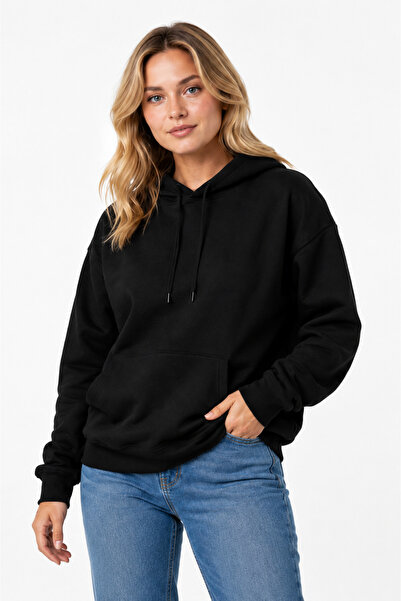 SAAT TEKSTİL New Season Women's Hooded Sweatshirt – Black