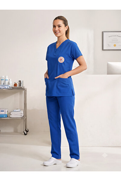 3K Medikal İş Elbiseleri Hipo Tutmayan Kumaş Saks Mavisi Likralı Kadın Doktor...