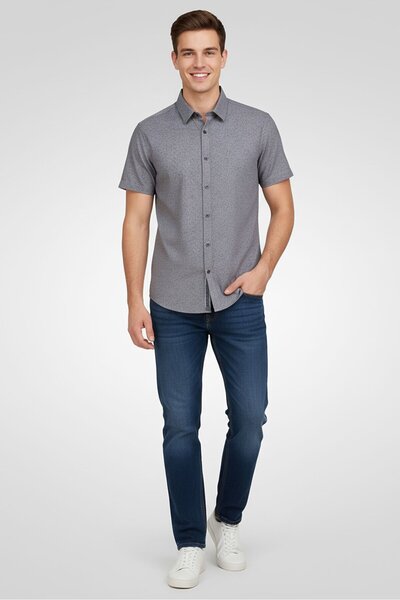 Max Crown Men Performance Fit Short Sleeve Allover Print Casual Shirt, Multic...
