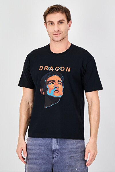 Bruce Lee Club Men Crew Neck Short Sleeve Graphic Print T-Shirt, Black