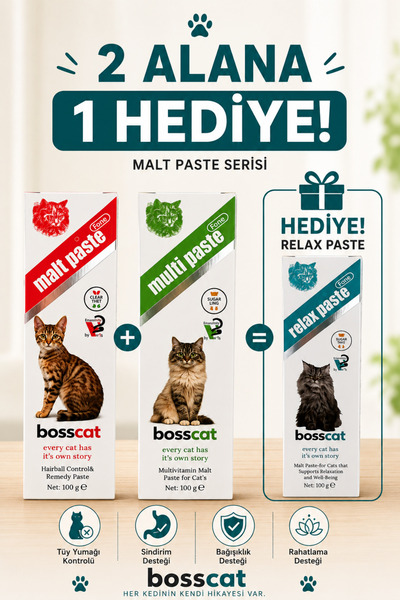 Bosscat Malt Paste + Multi Paste 2'li Paket 100 gr + 100 gr | Relax Paste 100...