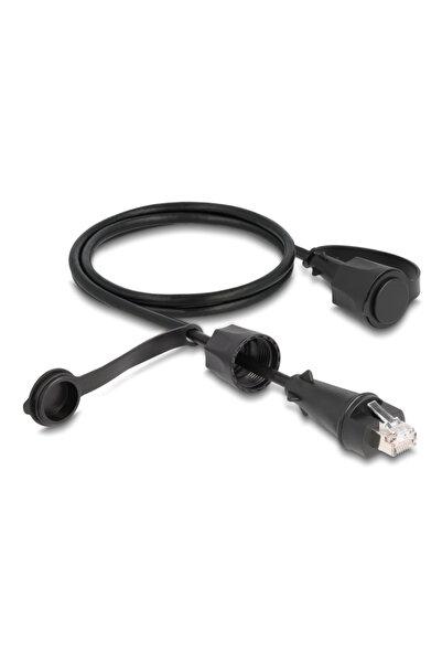 DELOCK καλώδιο δικτύου 80166, CAT 6 STP, με καπάκι, IP68, 1m, μαύρο