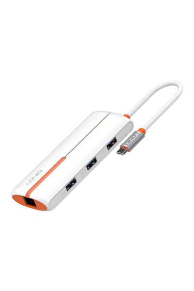 LDNIO docking station DS-26U, 6 θυρών, USB-C σύνδεση, 4K, 100W PD, λευκό