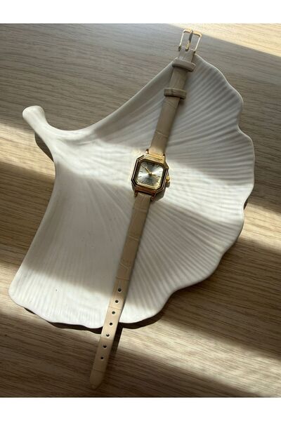rubsey Minimal Leather Cord Women's Wristwatch Cream