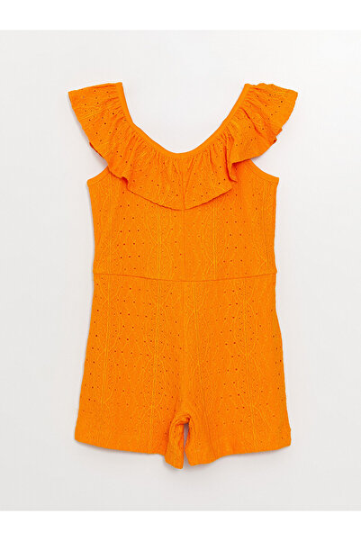 LC Waikiki V Neck Scallop Detailed Girl's Jumpsuit