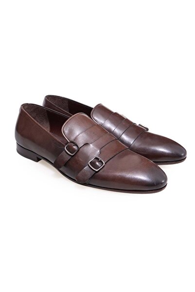 FRANCO CALVANI Brown Laceless Genuine Leather Men's Shoes
