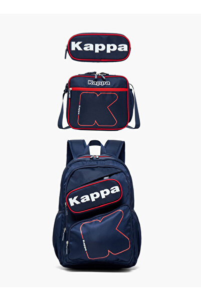 Kappa Logo Print 3-Piece School Backpack Set for Kids 13 Years+ with Lunch Ba...
