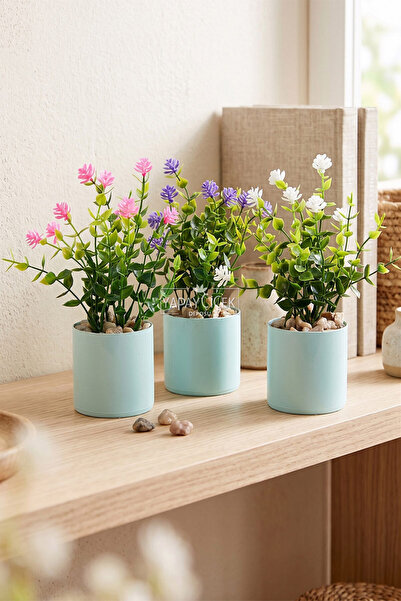 Yapay Çiçek Deposu Saksıda Yapay Çiçek Mini Kıtır Çiçeği 3lü Set