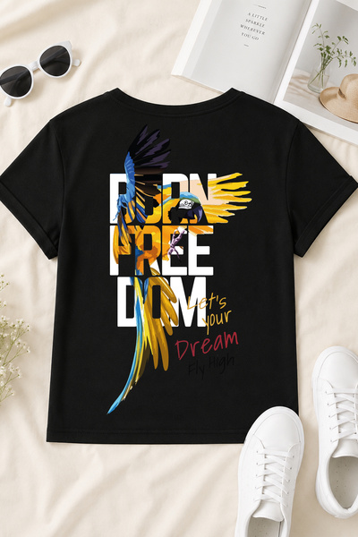 Spoyi Born Freedom dizajnirana 100% pamučna polu-oversize crna majica