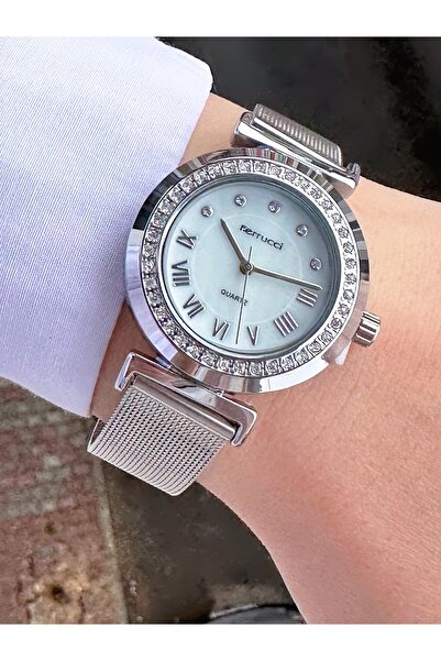Ferrucci Women's Silver Mesh Metal Cord Stone Wristwatch with 2 Year Warranty