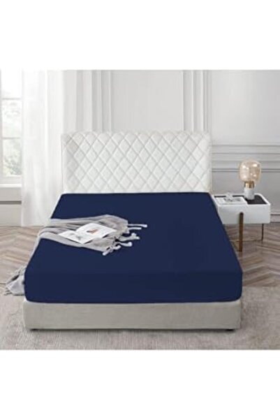 Yıldızan Ezgi Elastic 100% Cotton Combed Bed Sheet 120X200 Medium Size Navy B...