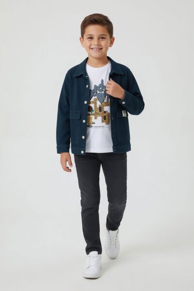 Cansın Mini Indigo Emblem Jacket and T-Shirt Boys' 3-Piece Pants Set 24017